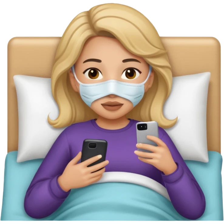 Girl lying in bed with phone and facemask  emoji