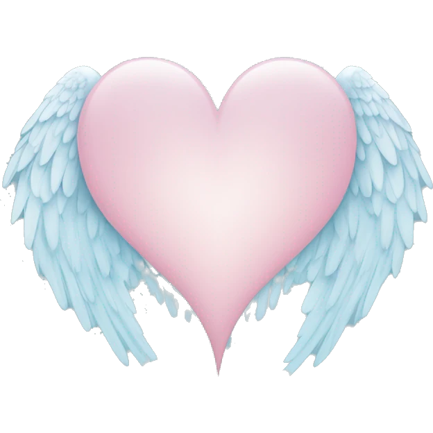 Half light pink heart cut in half light blue on opposite side with angel wings emoji