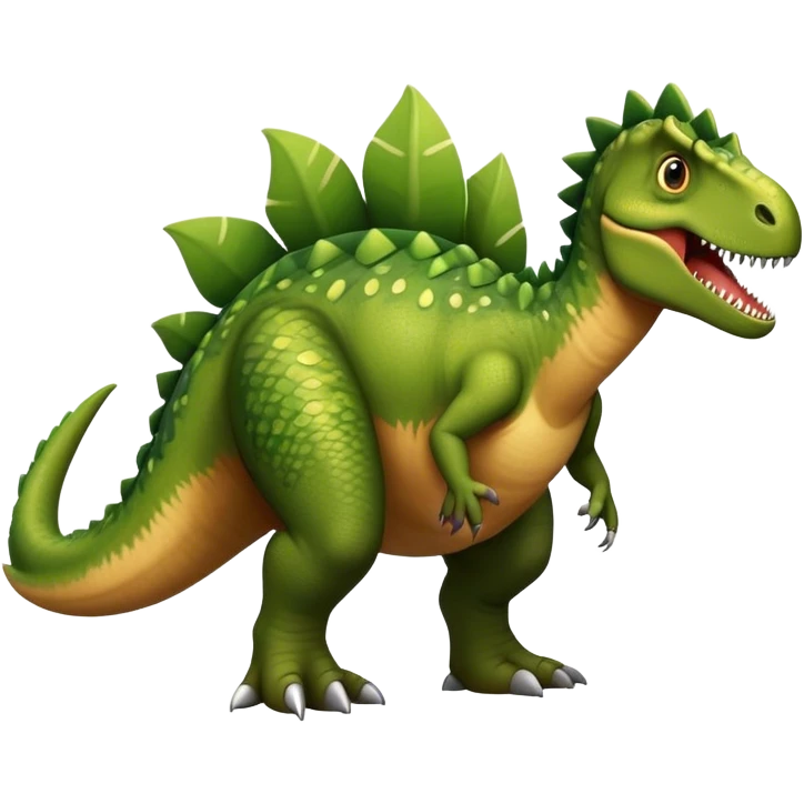A large, herbivorous dinosaur with a sturdy, muscular build and a beaked mouth. Its skin is textured with scaly patterns in earthy tones of green and brown. It has a distinctive thumb spike on each hand, strong hind legs for walking, and a long, balanced tail emoji