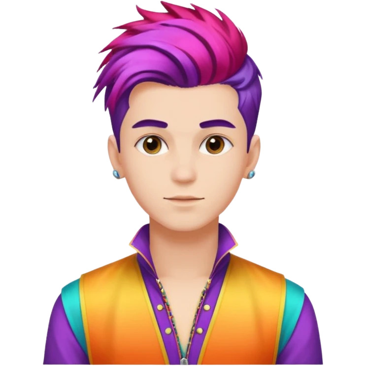 A stylish youngman idol in colorful stage outfit, trendy hairstyle with dyed highlights emoji