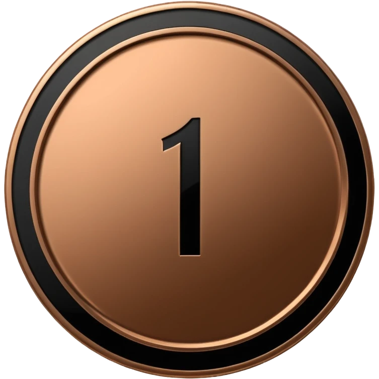 Emoji icon of a black coin with engraved number 1, minimalist style, isolated emoji