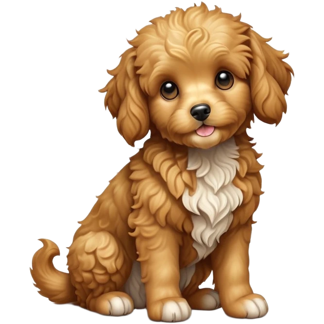 cinematic-[cavoodle dog]-realistic-full-body-sitting-emoji,-tail-resting-loosely-beside-its-paws,-head-tilted-dramatically,-very curly-[solid golden]-fur,-simplified-yet-realistic-focused-features,-highly-detailed,-glowing-with-an-almost-sarcastic-glow emoji