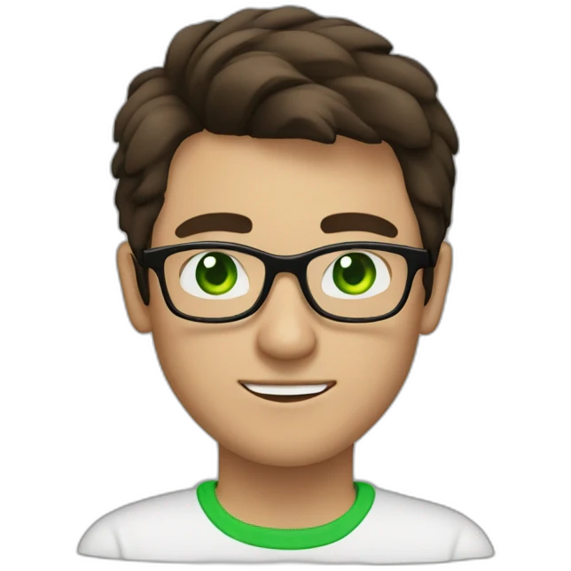 IT guy in round glasses with green eyes and dark brown hair emoji