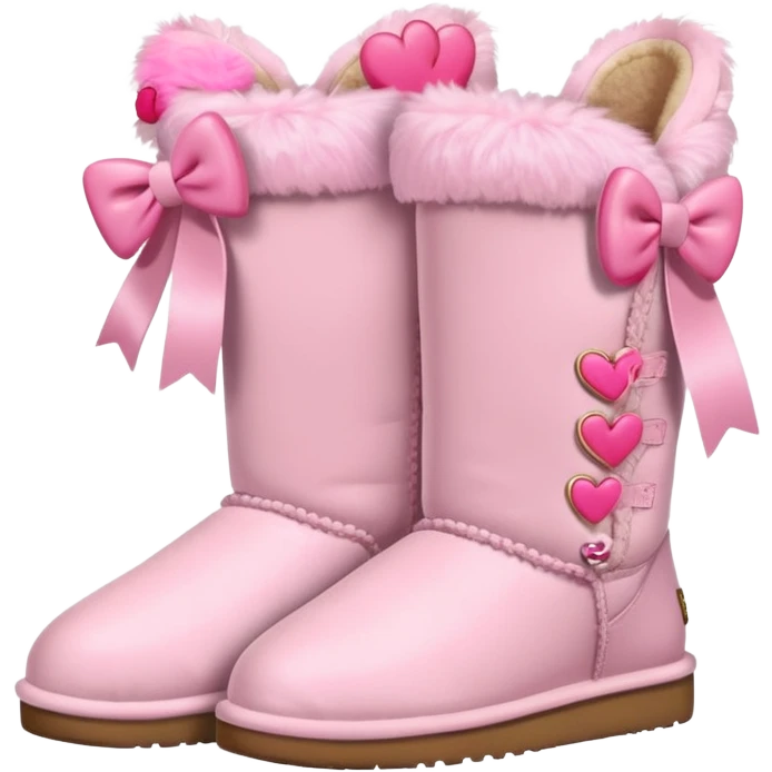 Cute pastel pink furry UGGS with bows and heart accessories  emoji