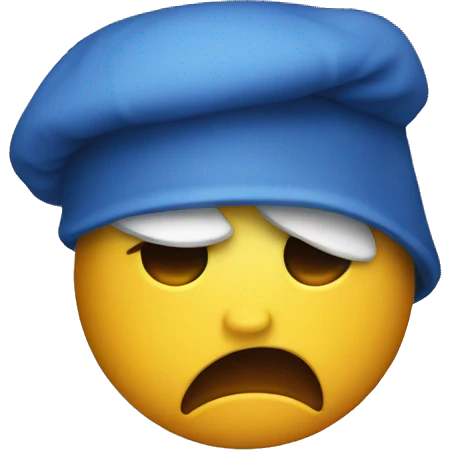 Angry emoji wearing a blue nightcap emoji