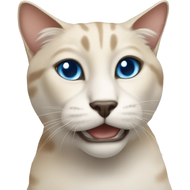 Rex Cornish cat with blue eyes that is beige but has a a darker nose with white spot on the nose emoji