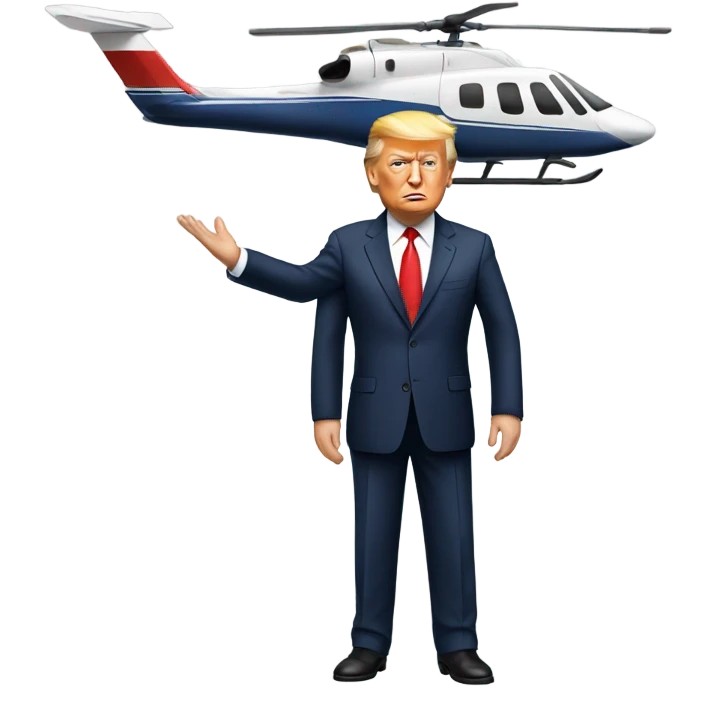 Donald trump by himself holding an airplane in one hand and a helicopter in the other hand emoji