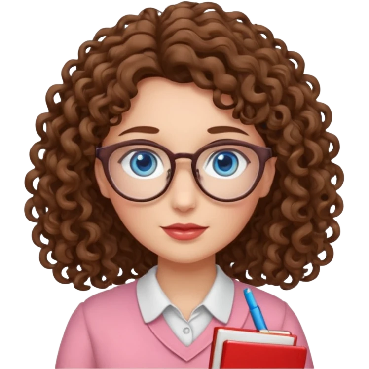 teacher blue eyes glasses curly brown hair long kind valentine emoji
