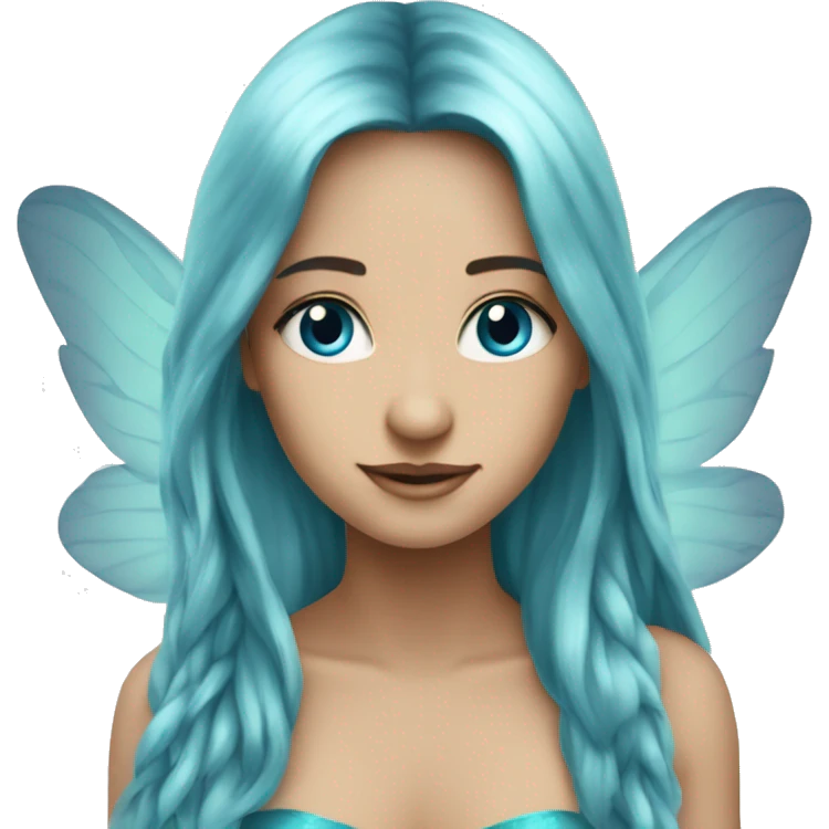 Beautiful, fairy, blue, turqoise, silver, long hair, big wings emoji