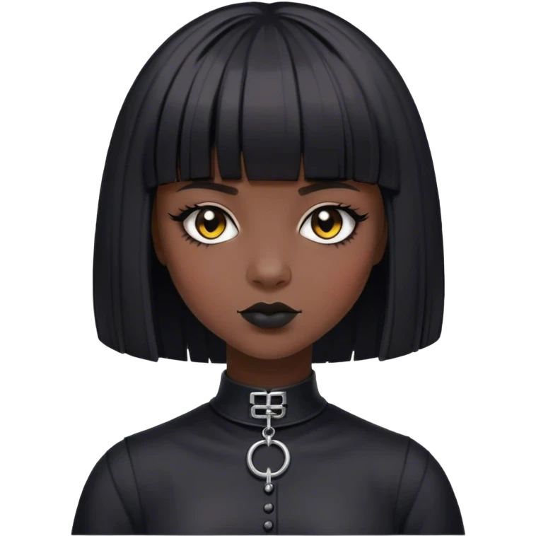 Young woman with dark skin and bob hair with bangs and goth style  emoji