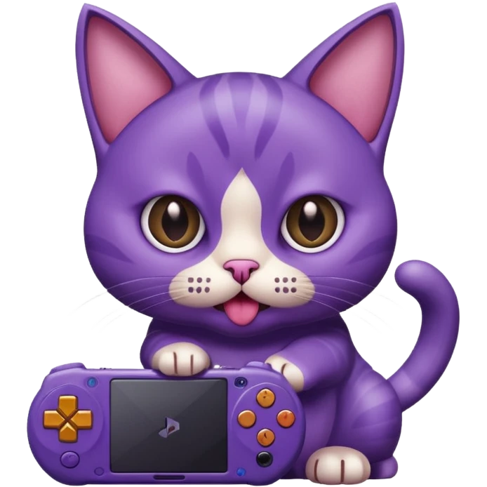purple cat with huge eyes smelly lines and their massive brown tongue out also a playstation next to it emoji