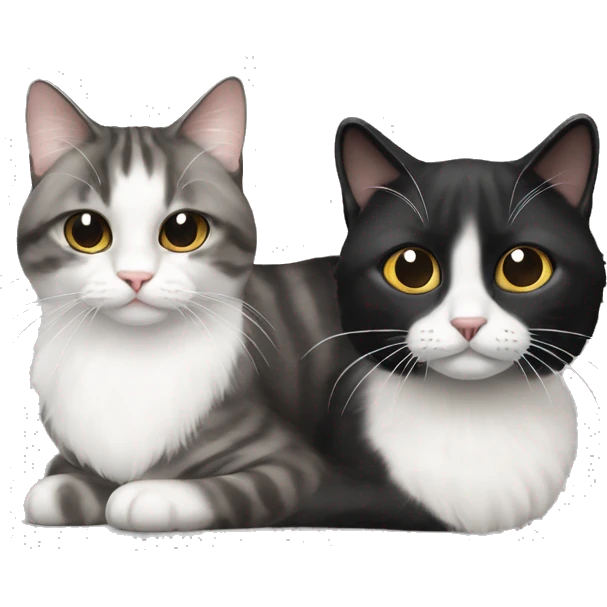 black ragdoll cat with a gray and white tabby cat emoji