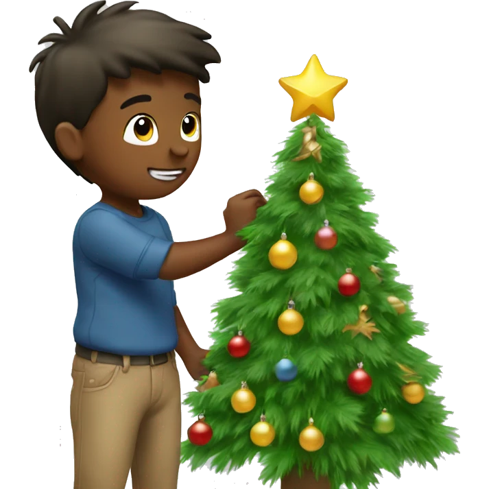 boy decorating christmas tree  emoji