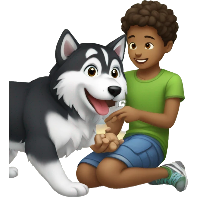kid is playing with husky  emoji
