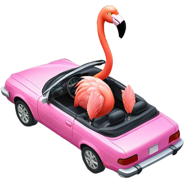 Flamingo in a convertible emoji