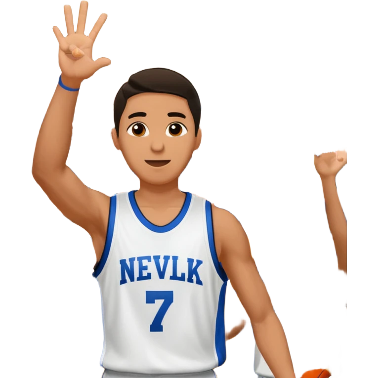 Maverick Trevillian in the crowd at an amateur basketball game. He leans towards the camera and enthusiastically shouts "six seven while performing a distinctive hand gesture: both hands open, palms facing upward, moving up and down as if weighing two options. emoji