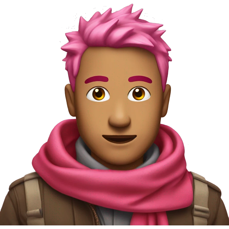Man with pink marks on his face and short spiky pink hair and a red scarf on his neck emoji