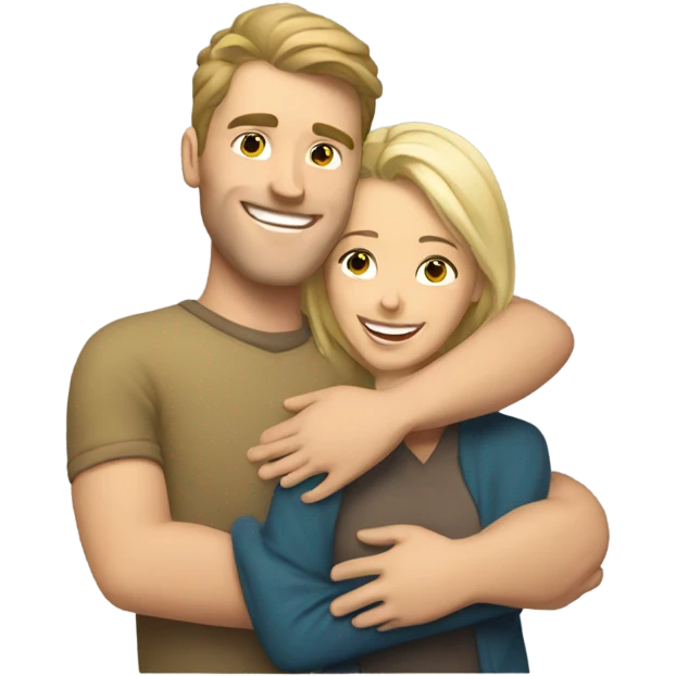 happy caucasian couple hugging emoji
