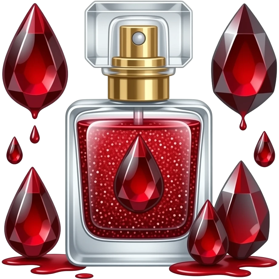 Shiny cute dainty petite fine deluxe sparkly glittery aesthetic Blood perfume with Blood drops, Bloodstones, onyx stones, sanguine aesthetic, gorecore emoji