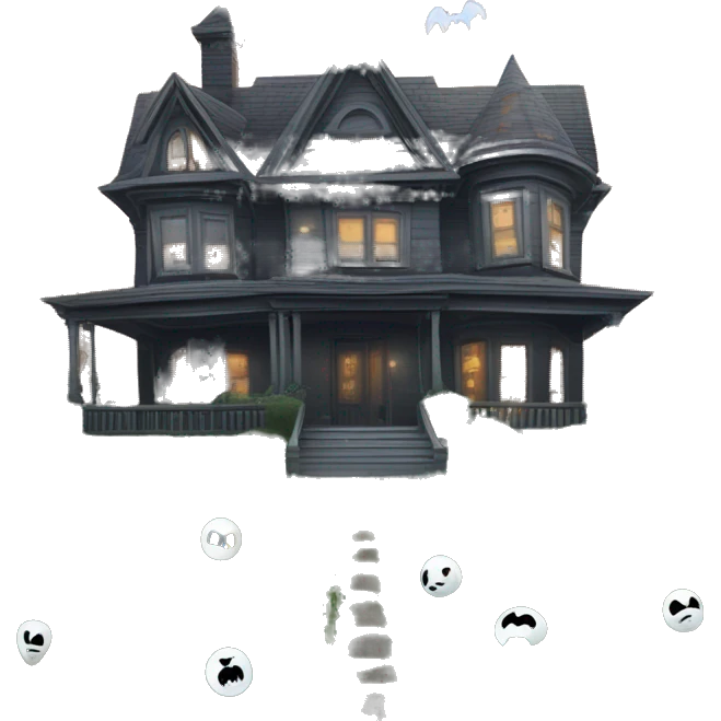 and Batman’s 6 story tall very haunted dream house with complete wrap-around porch, tall thorn bushes,and ghosts,guests, and spider webs everywhere and some broken windows and boards. The grass in the yard is dead.  emoji