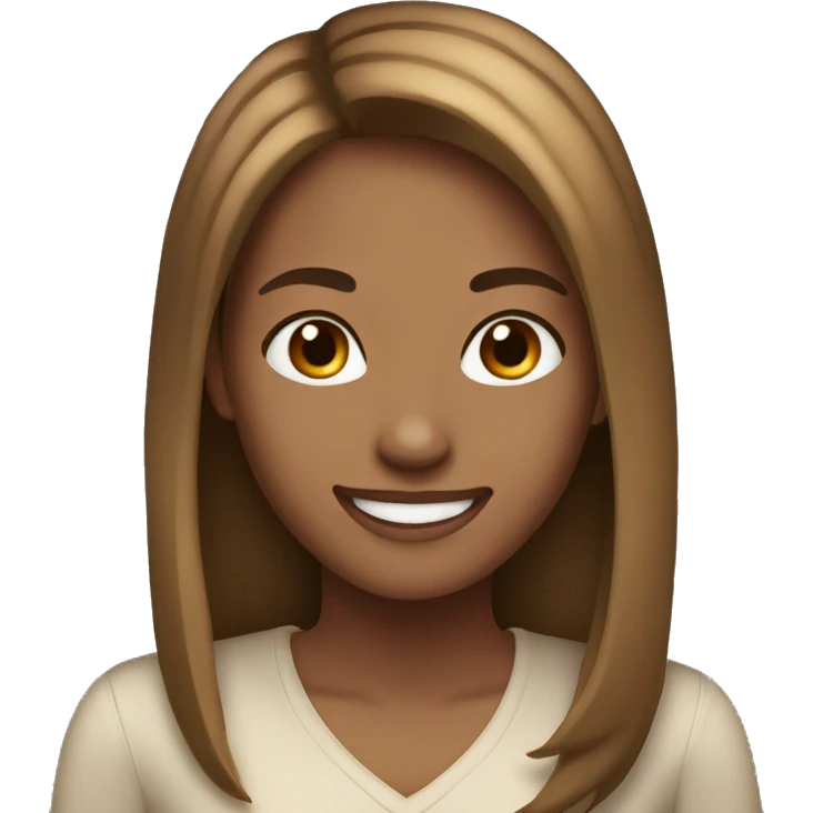 woman with light brown skin, straight hair with light brown highlights, smiling emoji