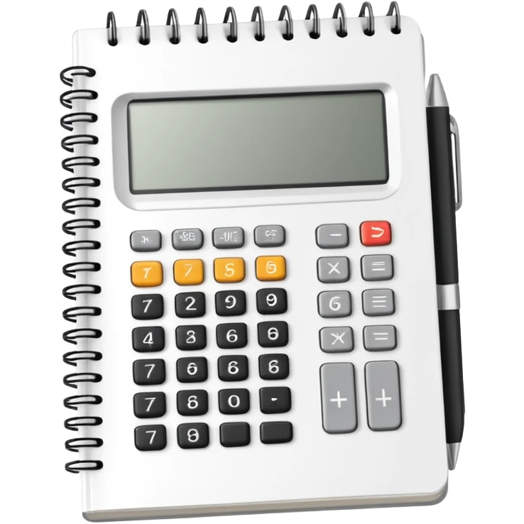 open notebook with numbers and a calculator emoji