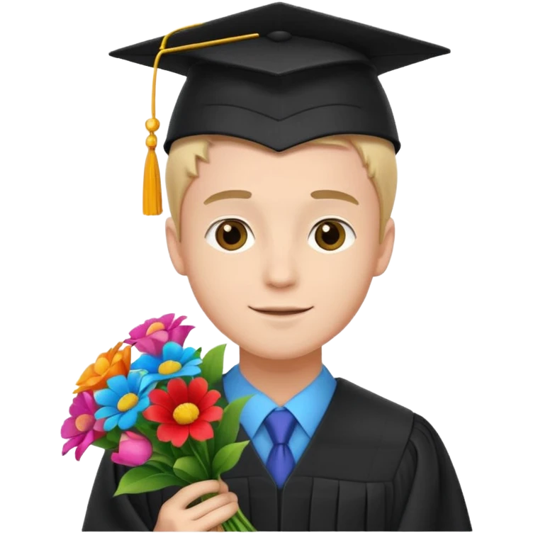 Graduated Students, Male,wearing graduation cap, holding bouquet of flowers
 emoji