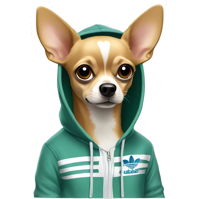 Make a chihuahua dog wearing and Adidas hoodie emoji
