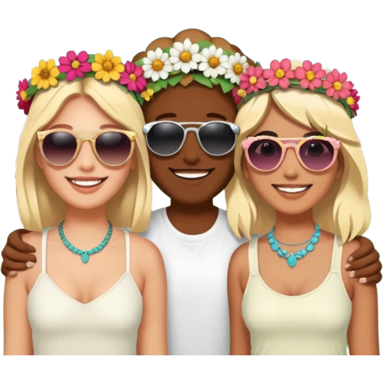 Diverse group of friends at Coachella music festival emoji