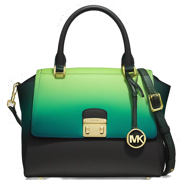 Realistic isolated black,dark teal,lime green,black and emerald green ombre Michael kors satchel purse.  emoji