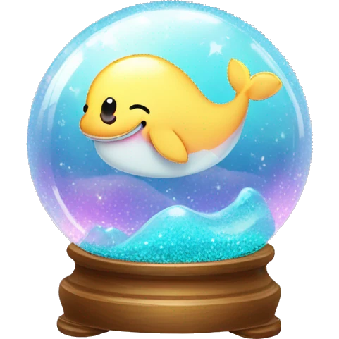 Kawaii colorful baby whale in a glitter globe emoji
