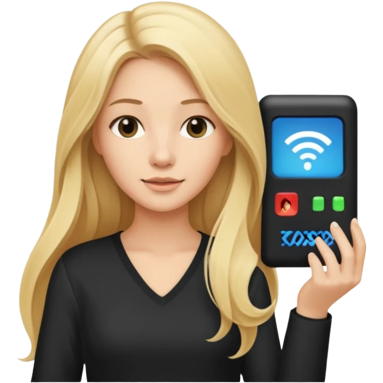 mujer  joven rubia con pelo largo con modem de internet emoji