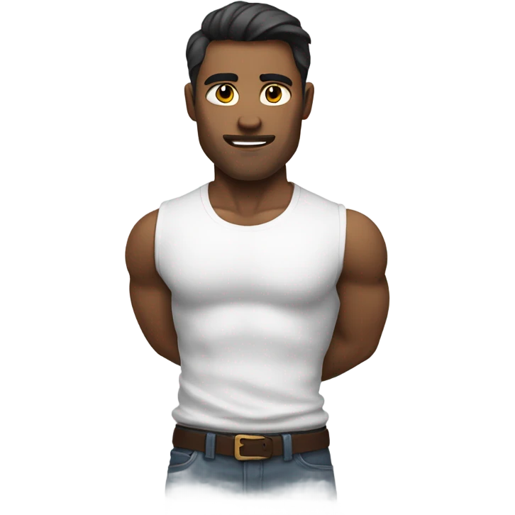 muscular male in white shirt not smiling  emoji
