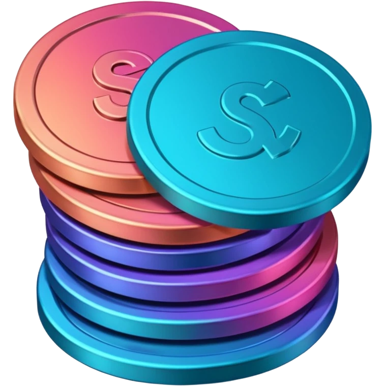 Stack of coins in gradient of turquoise, blue, pink, purple, and coral color emoji