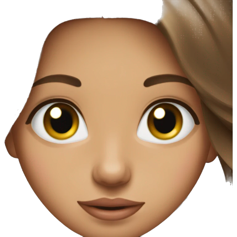 Beautiful tanned girl, long hair, brunette with brown hair, blue eyes, baby pink lips  emoji