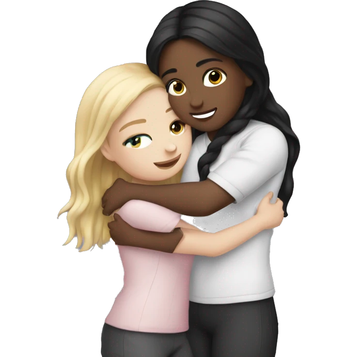 White Girl hugs white girl both with black hair emoji