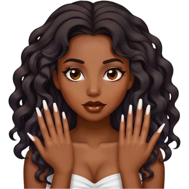 Baddie black girl long wavy hair with long nails emoji