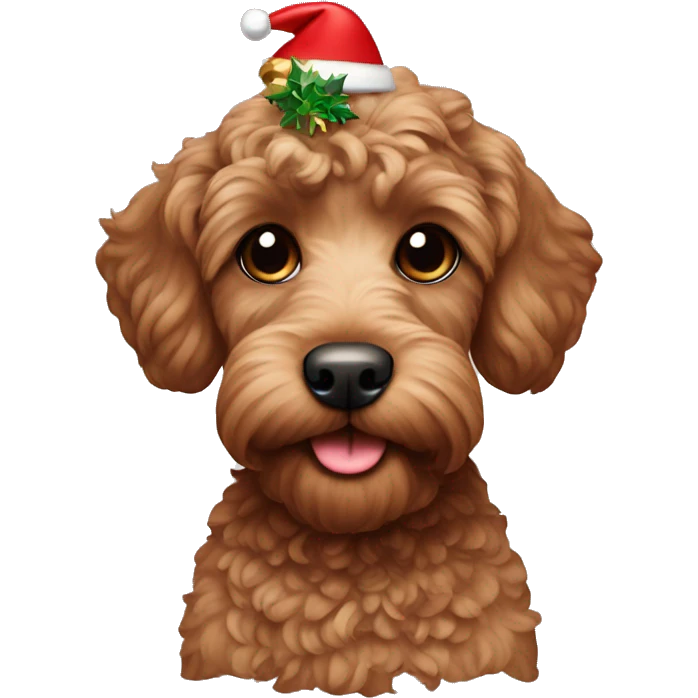 Brown cockapoo with Christmas accessories on it emoji