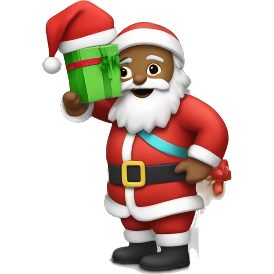 Santa putting presents under a Christmas tree		 emoji