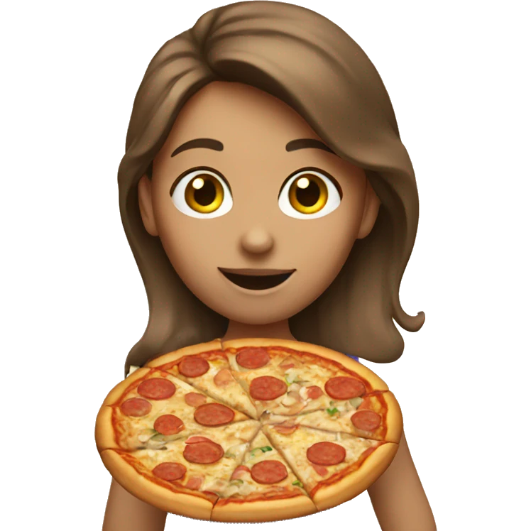 Girl with brown hair eating pizza emoji