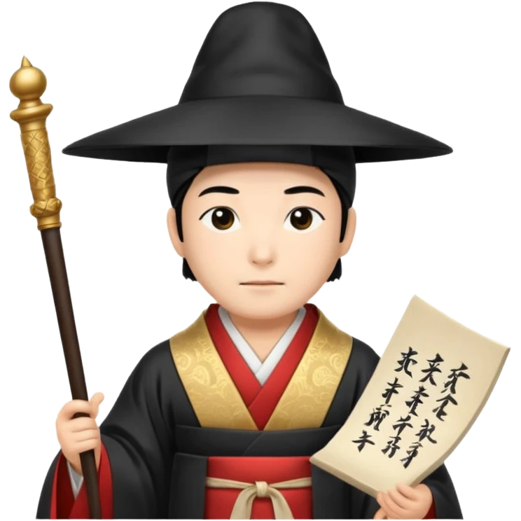 Japanese Court Lord Elegant noble in long robes with tall hat, holding a scroll of orders.
 emoji