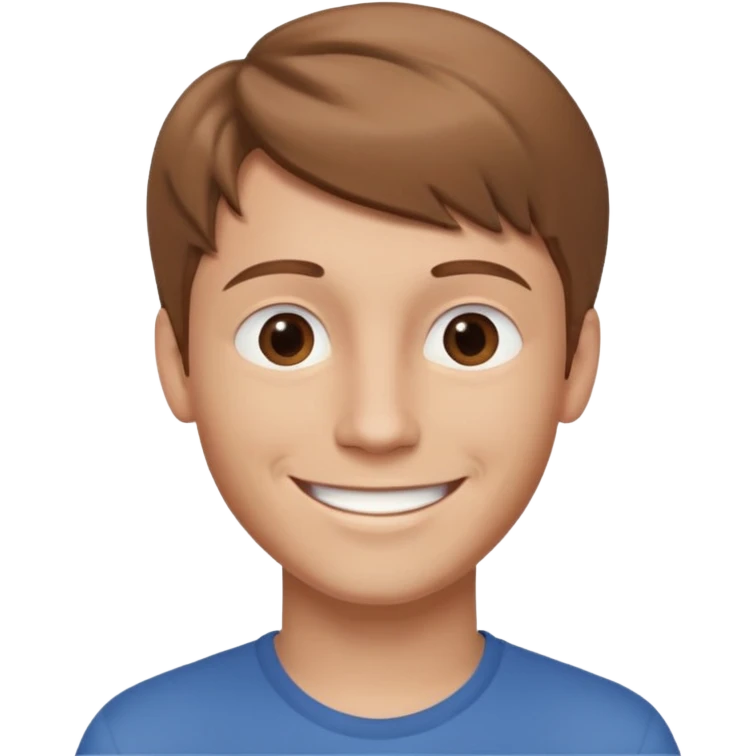 round emoji, smiling young man with light brown hair, neutral background, subtle 3D effect, high resolution, no text emoji