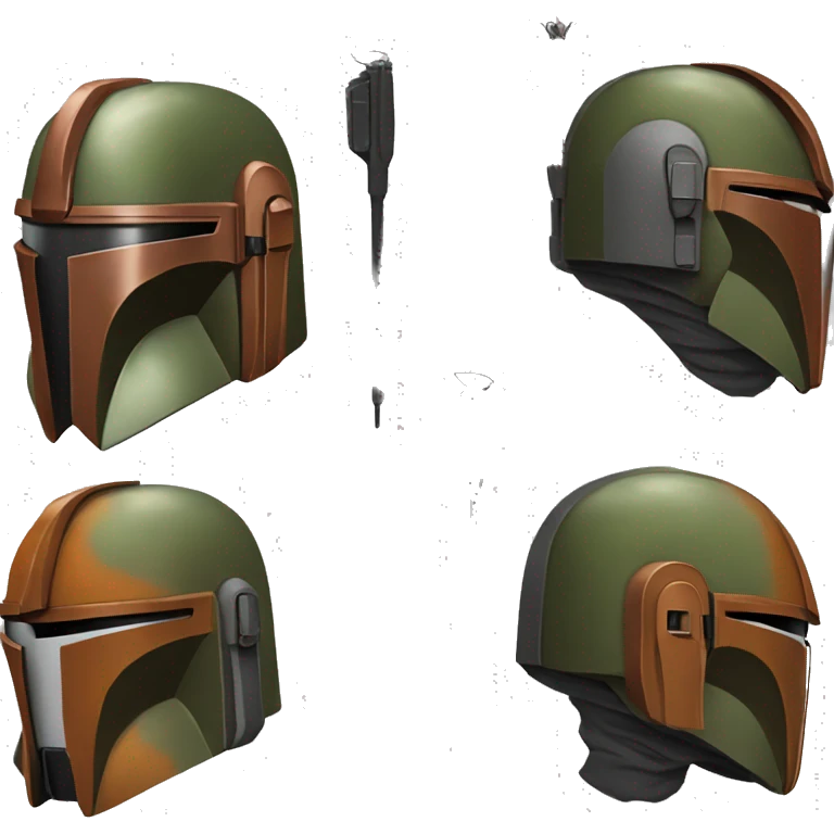 Olive and rust colored Mandalorian helmet with antenna emoji