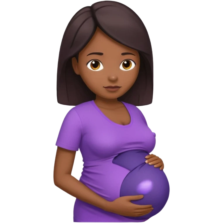 Dark brownskin woman with purple shirt, pregnant with head, neck and upper thorax only emoji