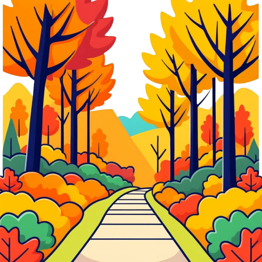 autumn forest with vibrant, multicolored leaves, trees, and a path emoji