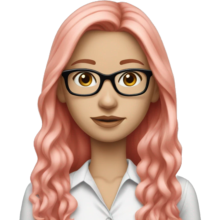 White-girl-with-long-hair-red-head-blue-eyes-wearing-glasses-blouse-formal-pink emoji
