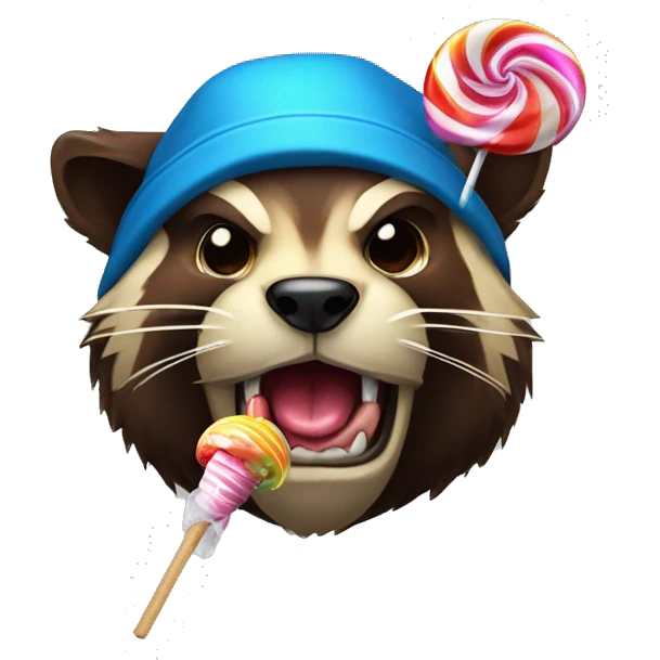 Wolverine animal licking a lolipop with a multicolored propeller hat emoji