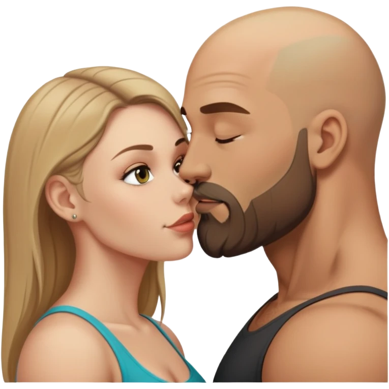 Beautiful dark blonde making out her muscular bald beard husband emoji