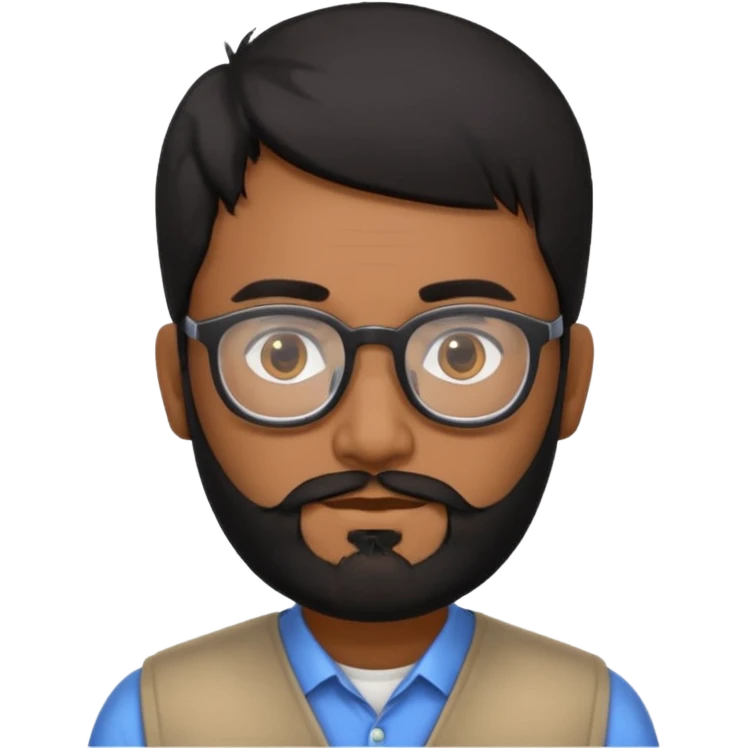 Indian software developer with beards and specs, with few white hairs in mostly black beard and hair emoji