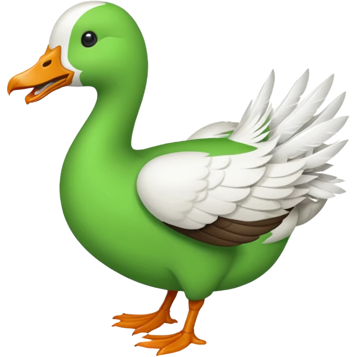 Green goose emoji, it's carrying a knife in it's teeth. Furiously running. Use 🪿 shape but color it bright green (#39C700) emoji